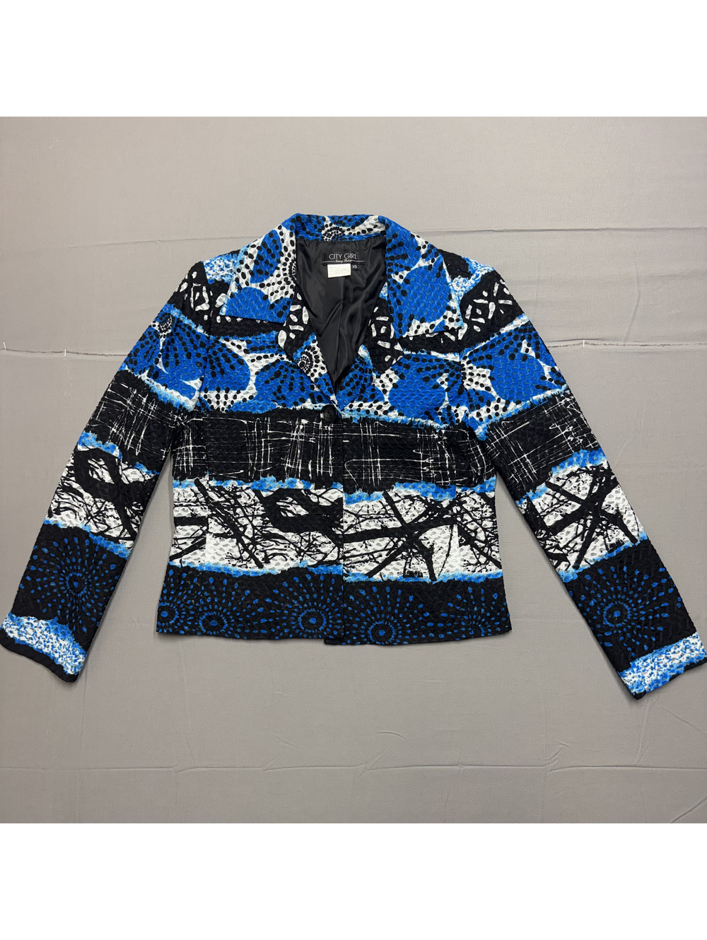 City Girl Womens Jacket Poly Textured Abstract Adult XS Blue Art To Wear